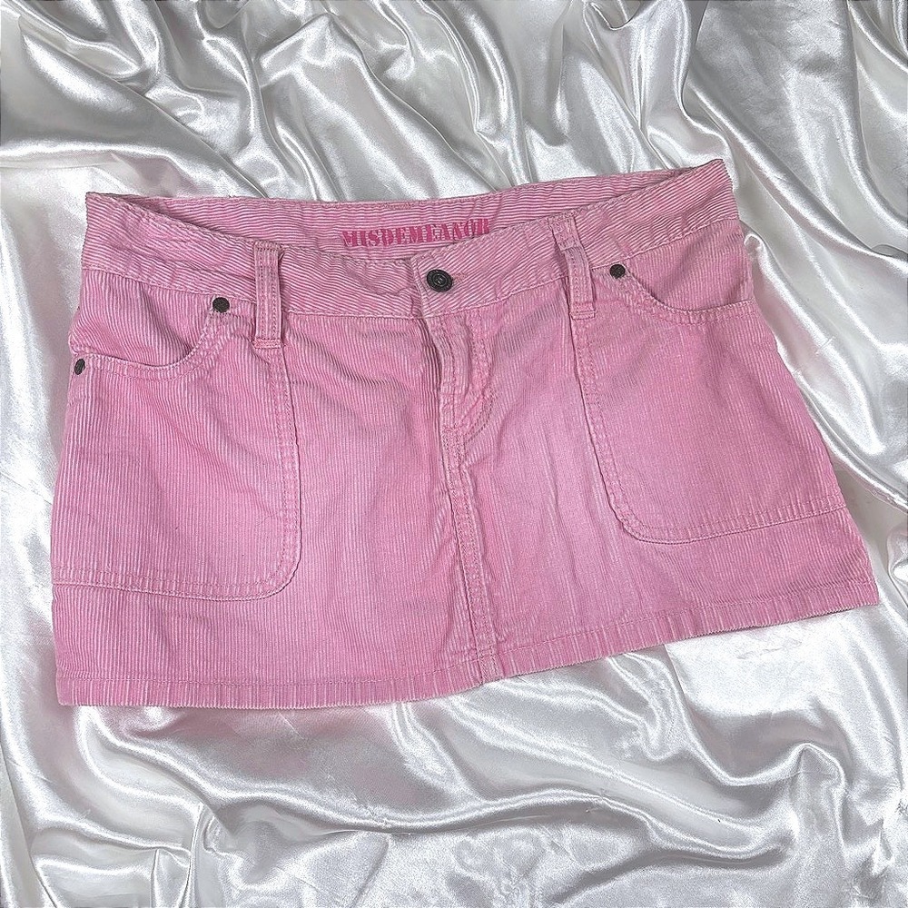 y2k Mini Skirt Pink Excellent Misdemeanor Corduroy Cotton Patch Pocket Size 9